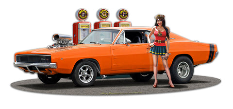 1969 Dodge Charger Fill-up WG Vintage Sign Metal Sign