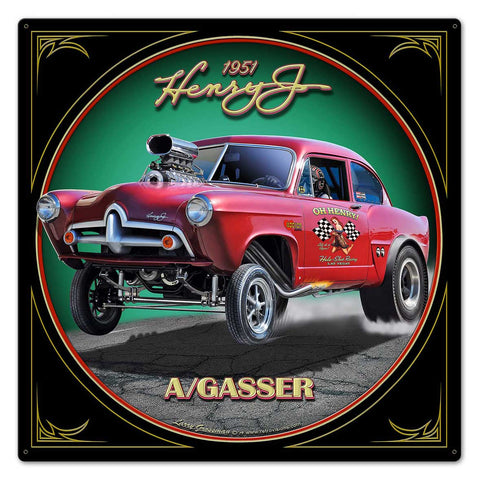 1951 Henry J Gasser Vintage Sign Metal Sign