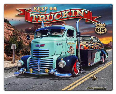1947 Truckin' Rt 66 Metal Sign
