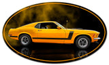 1970 YELLOW MUSTANG BOSS 302 FASTBACK OVAL SHAPE Vintage Sign Metal Sign