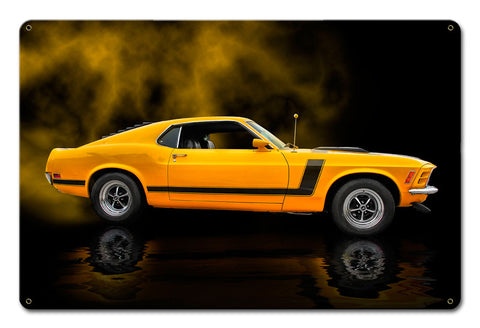 1970 YELLOW MUSTANG BOSS 302 FASTBACK Vintage Sign Metal Sign