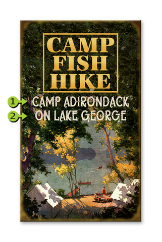 Camp Fish Hike Wood 18x30
