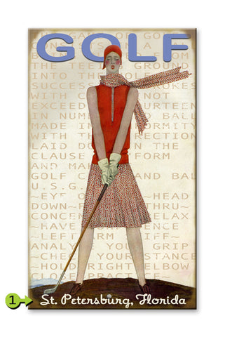 Vintage Lady Golfer Wood 18x30
