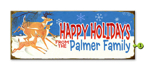 Happy Holidays Deer Metal 17x44