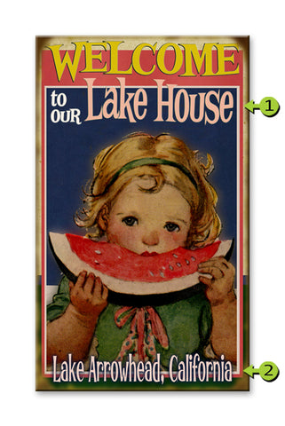 Watermelon Girl Welcome Sign Metal 23x39