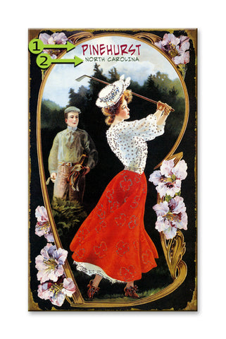 Golfer in Red Skirt Wood 18x30