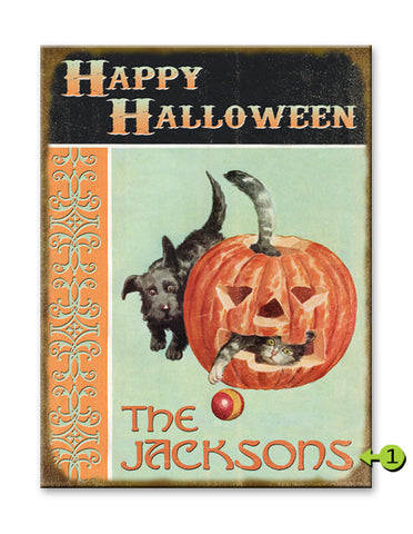 Happy Halloween Kitten and Puppy Metal 28x38