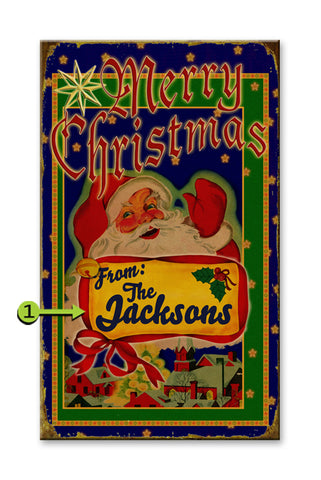 Merry Christmas, Retro Santa Wood 18x30
