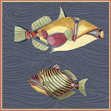 ArtFuzz Very Fishy Blue Square 2 Wood Sign 20x20 Special