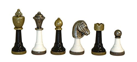 Ital Fama Chess Set - Metal and Wood Chessmen on Mosaic Decoupage Board