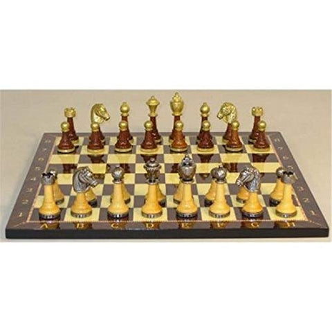 Worldwise Chess Set - Metal and Wood Chessmen on Alphaneumeric Board