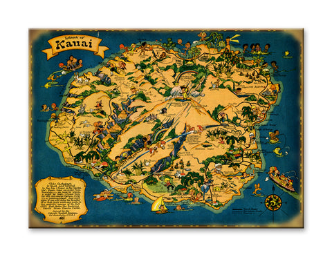 Map of Kauai Wood 23x31