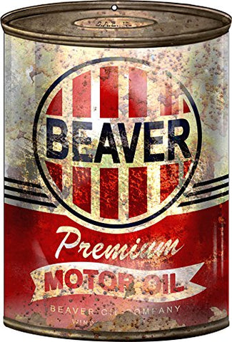ArtFuzz Beaver Motor Oil Can Reproduction Gas Station Metal Sign 12x18