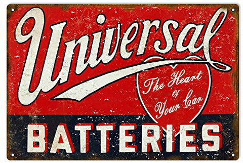 ArtFuzz Batteries Universal Gas Station Reproduction Garage Metal Sign 18x30