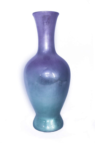 20 inch Ombre Lacquered Ceramic Vase - Purple and Aqua