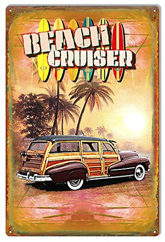 ArtFuzz Beach Cruiser Woody Man Cave Metal Sign by Phil Hamilton 12x18