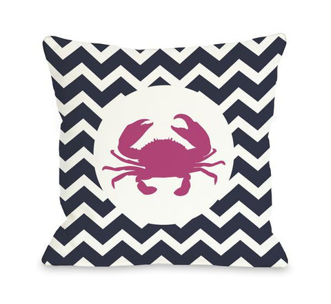 Chevron Crab Navy - Pink Throw Pillow by