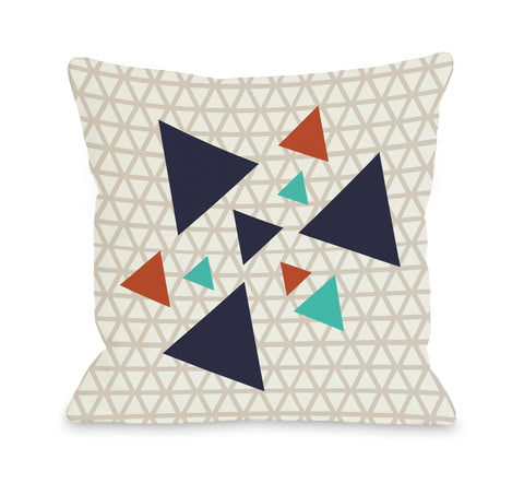 Natasha Geometric Triangles - Oatmeal Navy Throw Pillow by OBC 16 X 16