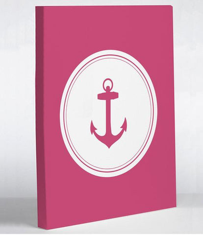 Circle Anchor - Pink Whte Canvas Wall Decor by