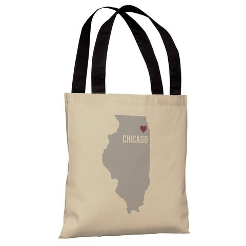 Chicago Heart Map - Oatmeal Red Tote Bag by