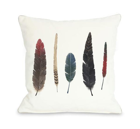 Feathers 2 - Red Multi Throw Pillow by Ana Victoria Calderon