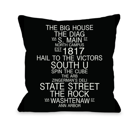 Ann Arbor Michigan Landmarks - Black White Throw Pillow by OBC 18 X 18