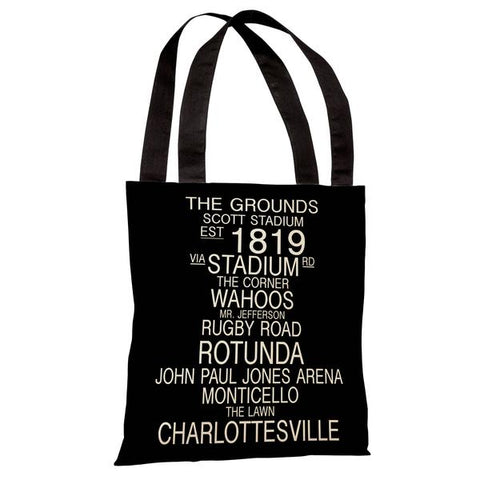 Charlottesville Virginia Landmarks - Black White Tote Bag by