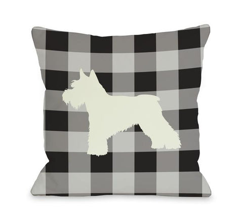 Gingham Silhouette Schnazuer - Charcoal Throw Pillow by