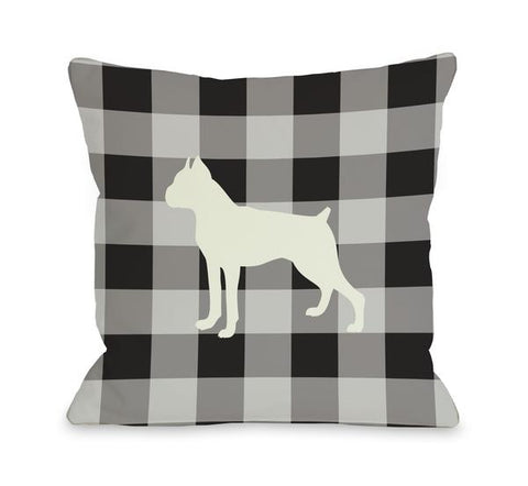 Gingham Silhouette Boxer - Charcoal Throw Pillow by