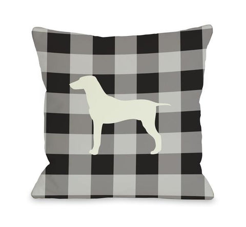 Gingham Silhouette Large Mixed Breed - Charcoal Throw Pillow by