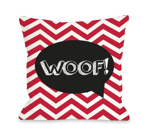 Chevron Woof Talk Bubble - Red Throw Pillow by