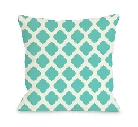 All Over Moroccan - Turquoise Ivory Lumbar Pillow by OBC 14 X 20