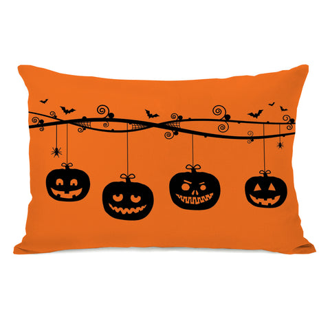 Pumpkins On a Branch - Orange Black Lumbar Pillow by OBC 14 X 20