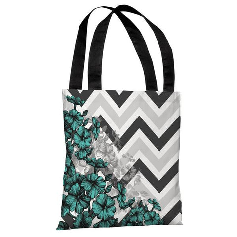 Amber Chevron Floral - Turquoise Tote Bag by