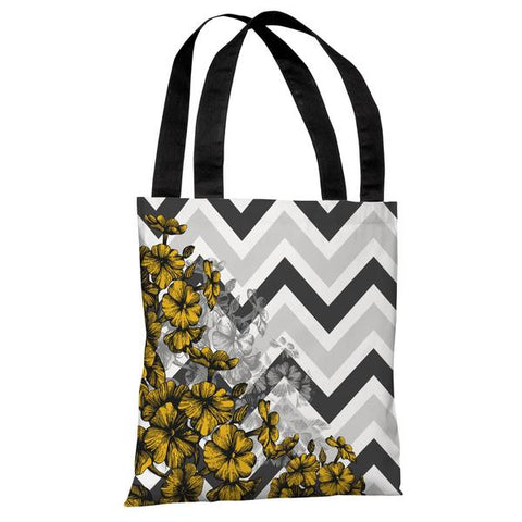 Amber Chevron Floral - Yellow Tote Bag by