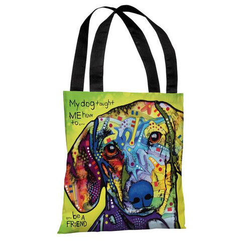 Dachshund with Text Tote Bag by Dean Russo