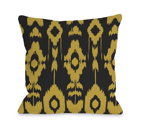 Forever Ikat - Dark Gray Oil Yellow Throw Pillow by OBC 16 X 16