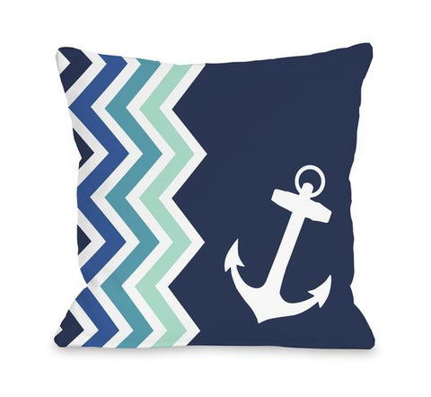 Chevron Anchor - Blue Throw Pillow by