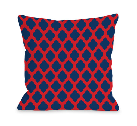 All Over Moroccan - Red Navy Throw Pillow by OBC 18 X 18