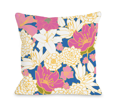 Ornate Florals - Blue Multi Throw Pillow by OBC 18 X 18