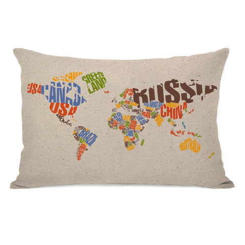 World Map - Brown Multi Lumbar Pillow by OBC 14 X 20