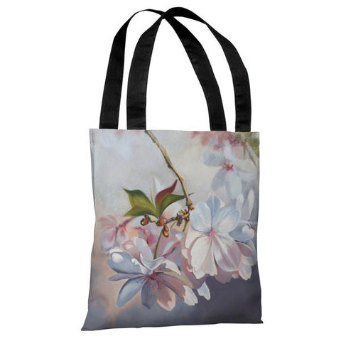 Cherry Blossom - Gray White Pink Tote Bag by Graviss Studios
