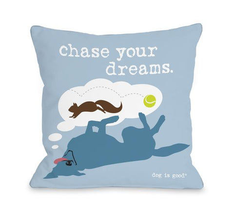 Chase Dreams Blue Throw Pillow by Dog Is Good