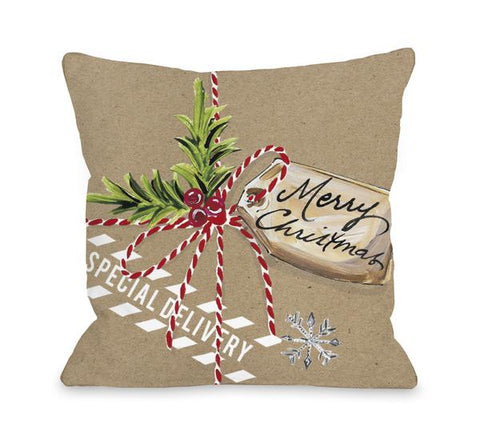 Christmas Package - Brown Multi Throw Pillow by Timree Gold