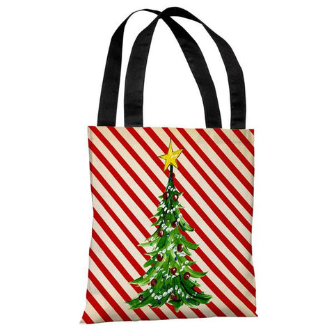 Christmas Tree Stripes - Cream Red Tote Bag by Timree Gold