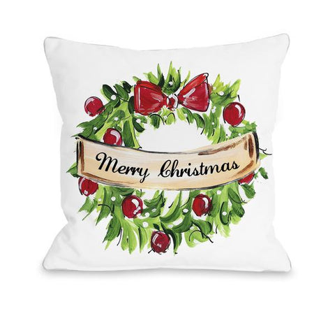 Christmas Wreath - White Multi Throw Pillow by Timree Gold