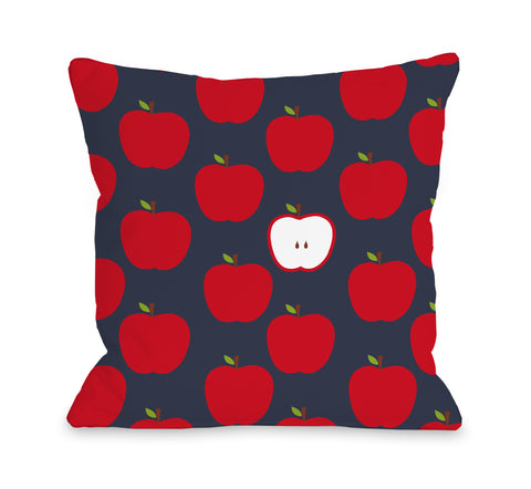 Appley - Blue Red Throw Pillow by OBC 18 X 18