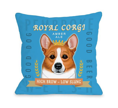 Corgi Blue Multi Throw Pillow by Retro Pets