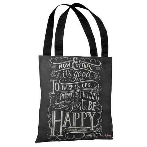 Be Happy - Gray White Tote Bag by Lily & Val