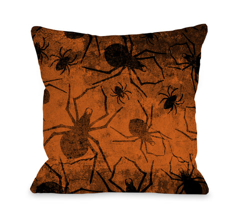 All Over Spiders 2- Orange Black Throw Pillow by OBC 18 X 18